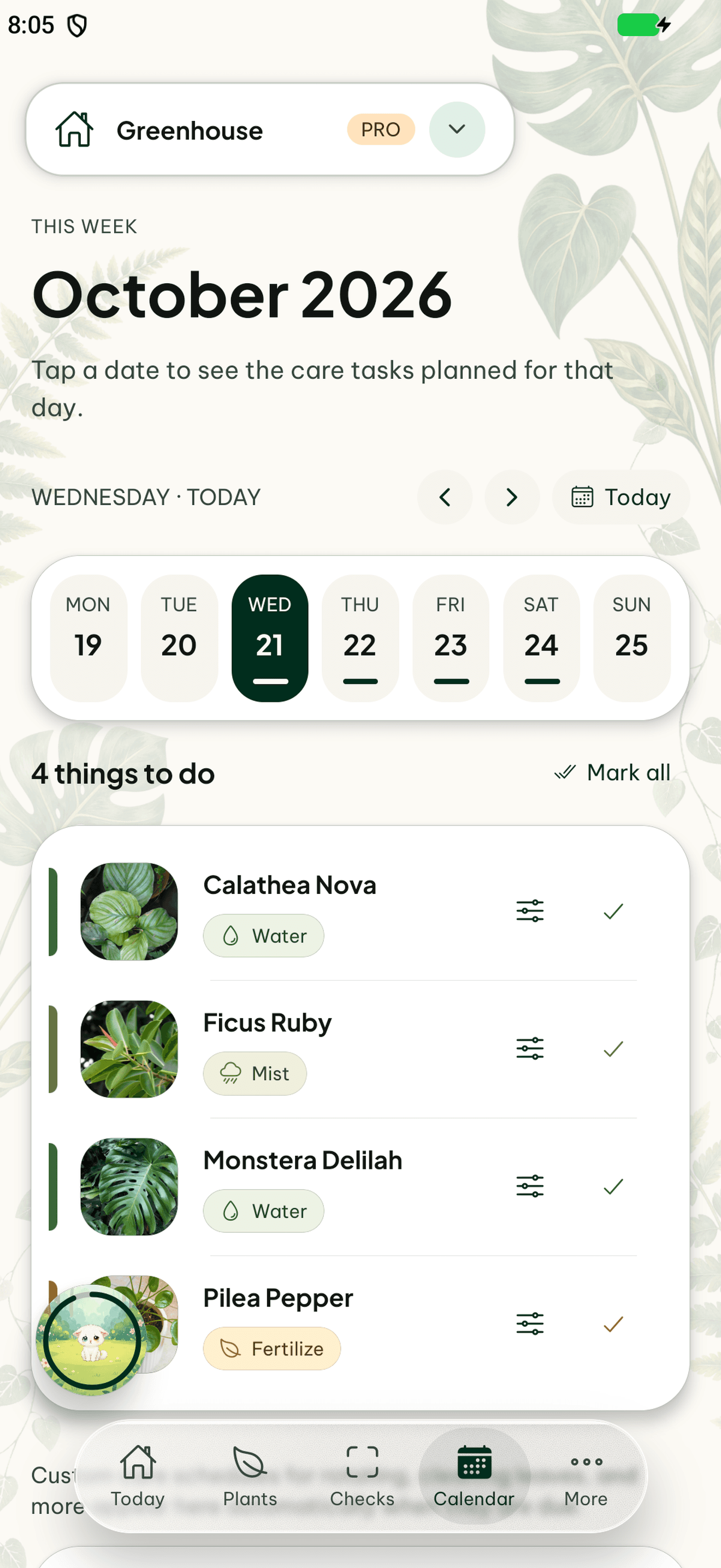 Der Pflegekalender in der Plantly-App